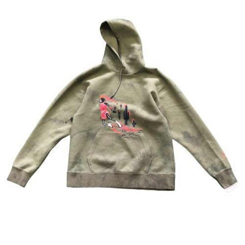 Cactus Jack Jordan Washed Suede Olive Hoodie - Size Medium